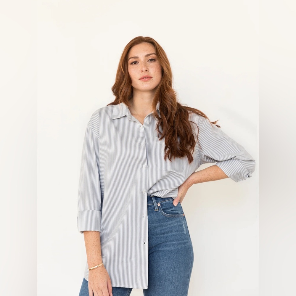 Able Blue Striped Button Down Shirt - image 1